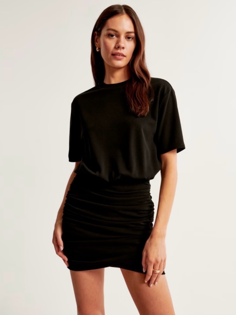 NWT Abercrombie & Fitch Ruched Knit Mini Short Sleeve Dress in Black